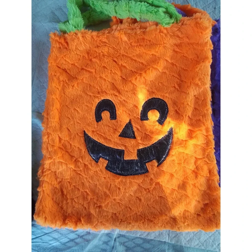 Halloween Furry Trick or Treat Bag Lot of 4 Cat Pumpkin Monster Frankenstein NWT
